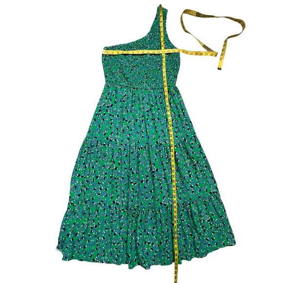 ZESICA One-Shoulder Green Floral Midi Dress Smocked Bodice & Flowy Tiered Skirt - Picture 11 of 13